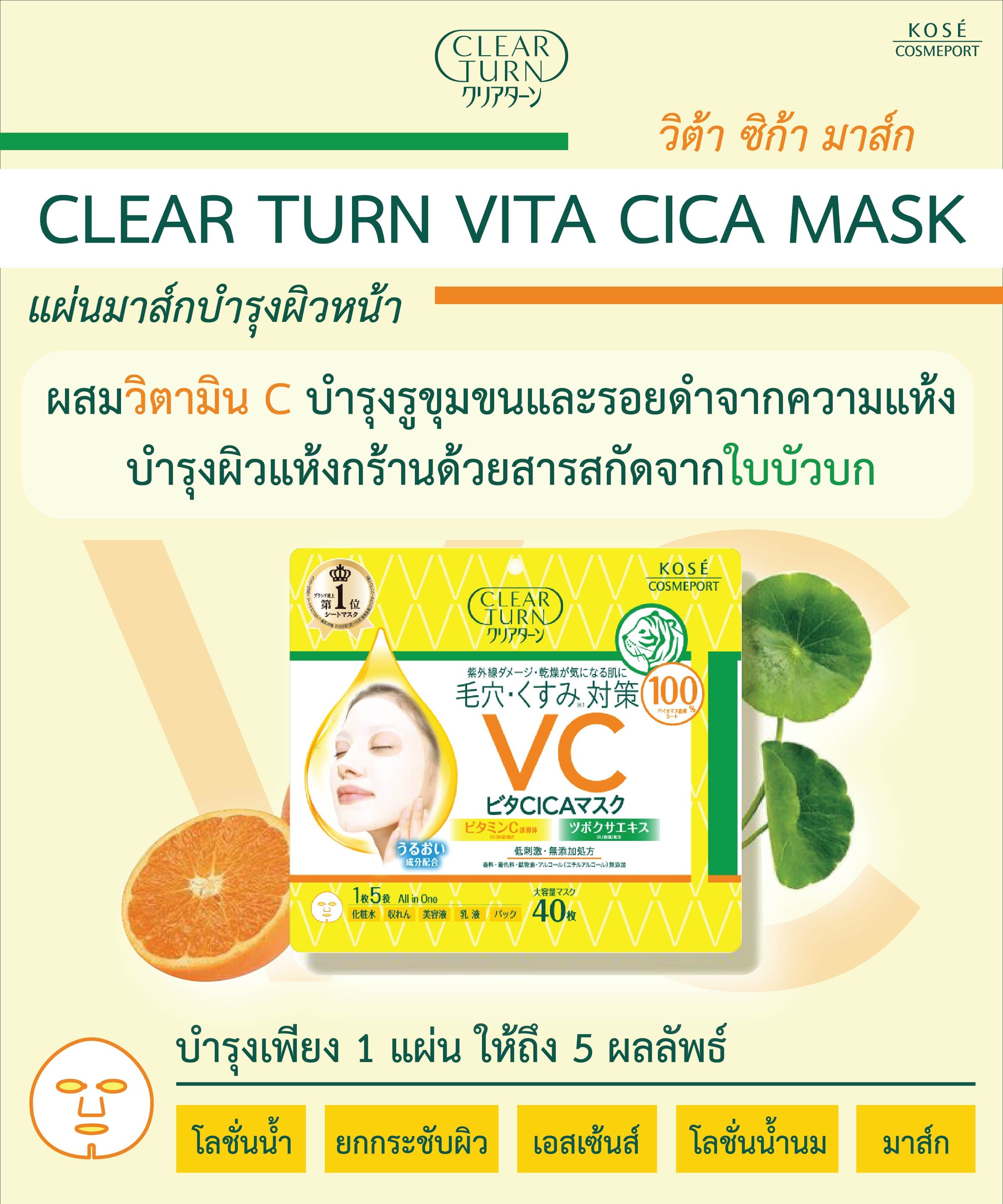 แผ่นมาส์กบำรุงผิวหน้า CLEAR TURN วิต้า ซิก้า 40 แผ่น_3